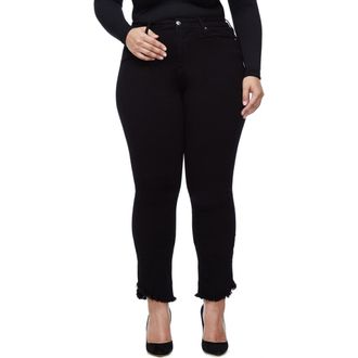 Good American Good Straight High Waist Tulip Hem Jeans in Black 001 at Nordstrom, Size 10