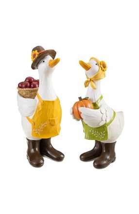 Glitzhome Set of 2 Fall Resin Geese Table Decor in White at Nordstrom