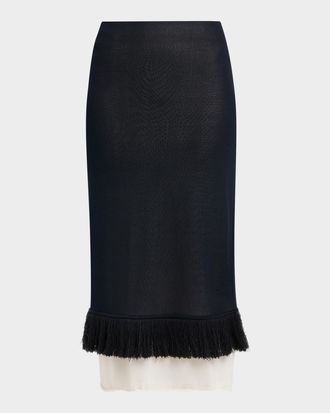 Bottega Veneta Colorblock Layered Fringe Midi Skirt