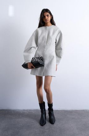 Topshop Structured Cocoon Long Sleeve Minidress in Grey at Nordstrom, Size 8 Us