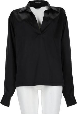 Tom Ford Black Silk Relaxed Fit V-Neck Polo Shirt