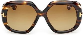 Tom Ford 56mm Geometric Sunglasses in Brown Striped Beveled/Brown at Nordstrom