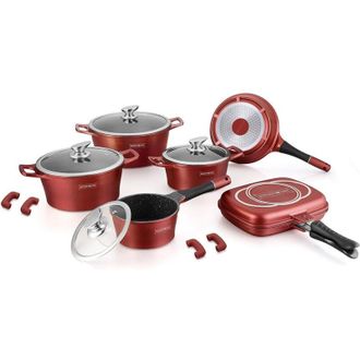 Trade Shop TrAdE Shop Traesio - Set Batteria Di Pentole Padelle Cucina Da 15pz Professionale In Pietra Lavica Antiaderente
