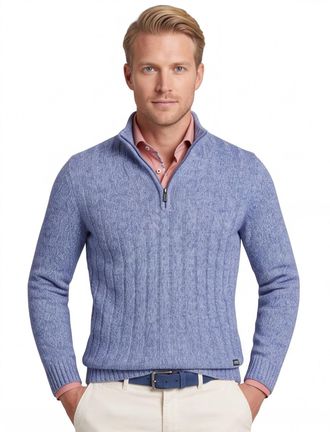 Baileys wollen half zip trui blauw gebreid