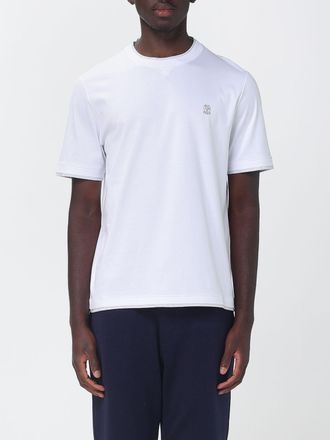 Brunello Cucinelli T-shirt slim fit in cotone con logo e profili a contrasto