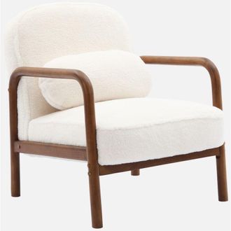 Sweeek Sweeek - Poltrona scandinava in legno di hevea tinto noce chiaro e pelliccia sintetica