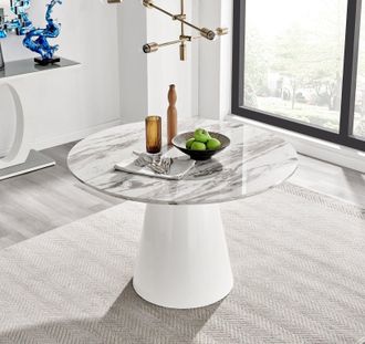 Furniturebox Palma 120cm 6-Seater Round Pedestal Dining Table In Multiple Finishes in Off-White