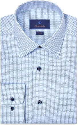 David Donahue Trim Fit Check Cotton Dobby Dress Shirt in Sky/Blue at Nordstrom, Size 15.5 - 34
