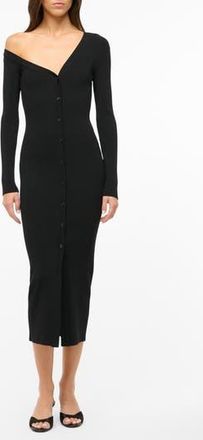 Staud Craftsman One-Shoulder Long Sleeve Rib Midi Dress in Black at Nordstrom Rack, Size X-Small