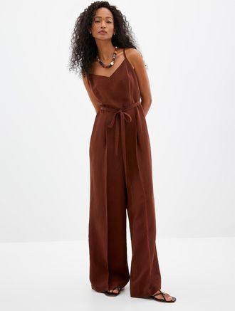 Contemporaine Womens Thin straps linen-lyocell jumpsuit