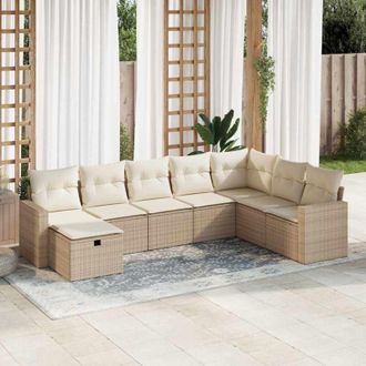 vidaXL Set De Sof&aacute;s De Jard&iacute;n Y Cojines 8 Piezas Rat&aacute;n Sint&eacute;tico Beige Vidaxl