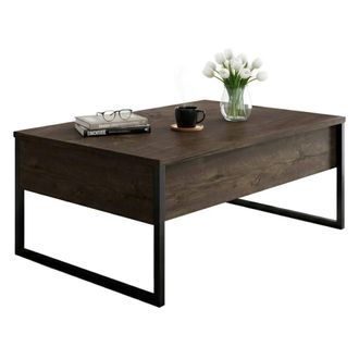 Dmora Mesa De Caf&eacute; Canis, Mesa De Centro Baja, Revistero Para Sof&aacute;, Estante De La Sala De Estar, 90x60h40 Cm, Nogal Y Negro, Con Embalaje Reforzado - Dmora