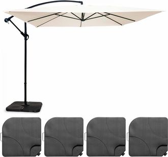 Oviala Parasol desplazado de 3x3m y 4 losas para llenar de acero blanco