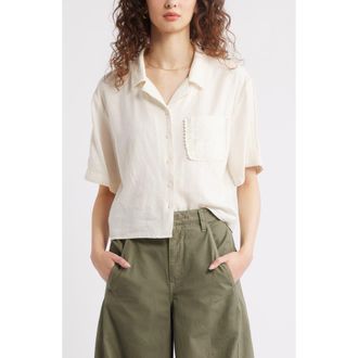 Treasure & Bond Novelty Linen Blend Camp Shirt in Ivory Egret at Nordstrom, Size Xx-Large