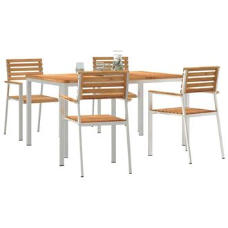 Berkfield Home Modern 5 Piece Garden Dining Set Solid Wood Teak in Brown