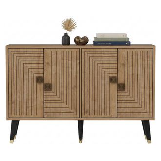 Dmora Creencia Thiene, Aparador 2 Estantes, 4 Compartimientos, 4 Puertas, 120x30x80h Cm Marr&oacute;n Roble