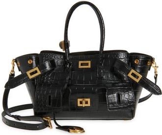 Balenciaga Mini Bel Air Croc Embossed Leather Carry All Tote in Black at Nordstrom