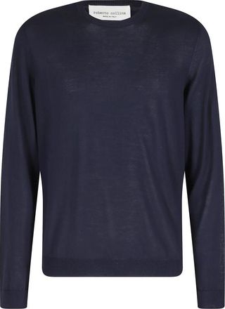 Roberto Collina Girocollo ML - Heren - Ronde hals truien - Blauw - S - Truien & Vesten