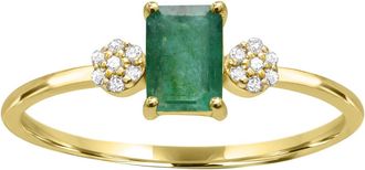 Diamond2Deal 10K Yellow Gold Emerald and Diamond Engagement Ring ( 0.55Ct)