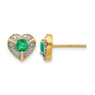 Diamond2Deal 14k Yellow Gold Diamond and Emerald Fancy Heart Stud Earrings