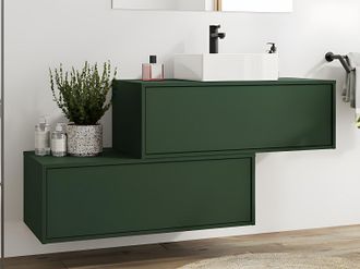 Vente-Unique Mobile per bagno sospeso con lavabo singolo e due cassetti 94 cm Verde opaco - TEANA II