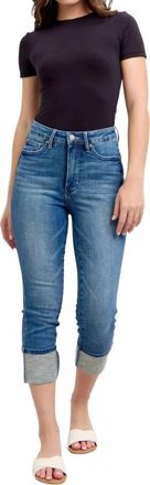 Judy Blue Womens Eva Tummy Control Cuff Capri Jeans In Blue