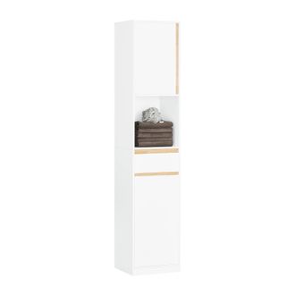 SoBuy Sobuy - Armario Alto Para Ba&ntilde;o Con 1 Caj&oacute;n Mueble Columna De Ba&ntilde;o Con 1 Estantes Abiertos Y 2 Puertas Blanco 35 X 33 X 170 Cm Bzr80-w Es