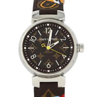 Louis Vuitton Pre-owned Tambour Monogram Roestvrij staal Horloge - Dames - Vintage Horloges - Bruin - ONE Size - Leer - Vintage