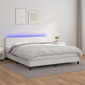 vidaXL Vidaxl - Cama Box Spring Colch&oacute;n Y Led Cuero Sint&eacute;tico Blanco 160x200 Cm