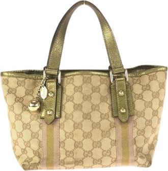 Gucci Pre-owned Handbags, female, Beige, Size: ONE SIZE Pre-owned GG Canvas Leather Tote Bag