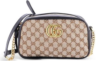 Gucci GG Marmont Shoulder Bag Diagonal Quilted GG Canvas with Leather Small crossbody bag - Nero