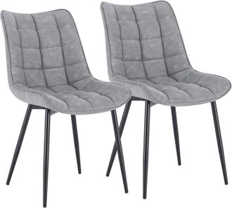 Woltu Pack De 2 Sillas De Comedor Asiento De Cuero Artificial Silla Dise&ntilde;o Silla Tapizada Estructura Met&aacute;lica Sill&oacute;n Con Respaldo Silla De Cocina Gris - Wol