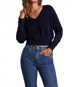 perfectwhitetee Georgina Cotton Cashmere V-Neck Sweater In Navy