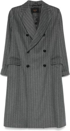 Palt&ograve; Grijze Pinstripe Double-Breasted Jas - Dames - Mantel - Grijs - L - Jassen