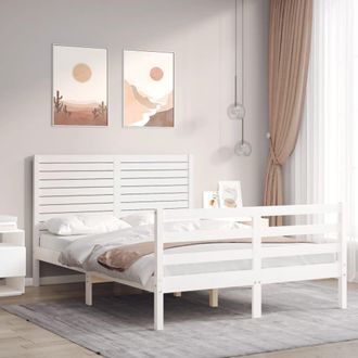 Berkfield Home Bed Frame with Headboard White 140x190 cm Solid Wood