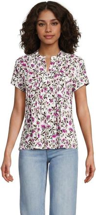 Lands End Tall Lightweight Jersey Button Pintuck Top in Ivory/pink Hydrangea at Nordstrom, Size Xx-Small
