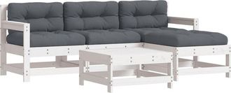 vidaXL Vidaxl - Juego De Muebles Jard&iacute;n 5 Piezas Y Cojines Madera Maciza Blanco