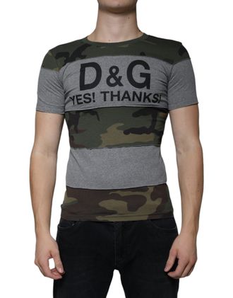 Dolce & Gabbana Mens Multicolor Camouflage Cotton Crew Neck T-Shirt
