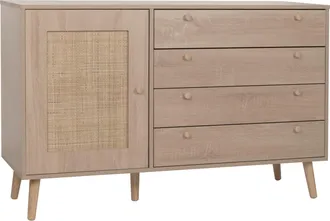 Hhg Aparador Hhg 221, Mueble Cajonera Highboard, Cajones Compartimento De Almacenamiento, Kubu Rat&aacute;n Madera Melamina, Aspecto Roble