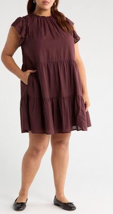 Treasure & Bond Tiered High Neck Shift Minidress in Burgundy Fudge at Nordstrom, Size 1X