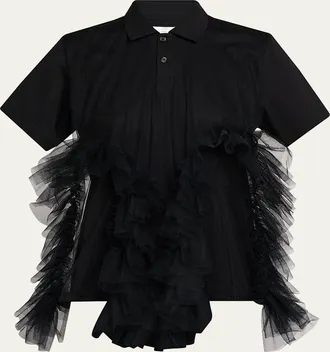 Comme Des Gar&ccedil;ons Tiered Tulle Polo Shirt