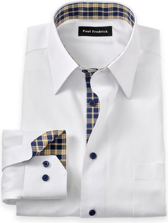 Paul Fredrick Slim Fit Comfort Stretch Non-iron Solid Dress Shirt With Contrast Trim