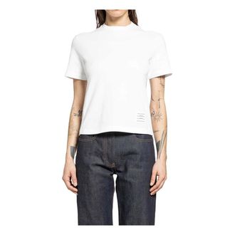 Thom Browne T-Shirts, female, White, Size: 2XS Short Sleeve Tee W/ Engineered 4 Bar Stripe