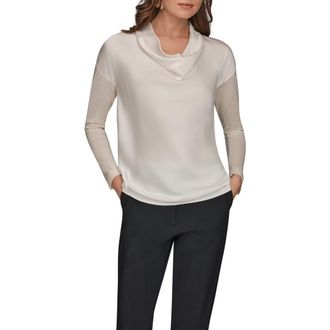 DKNY Mixed Media Cowl Neck Top in Cream at Nordstrom, Size X-Large