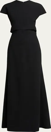 Jil Sander Open Back Short-Sleeve Long Wool Dress