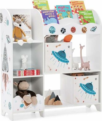 Costway Costway - Armario para Niños, Armario Organizador con 3 Niveles y 5 Compartimientos, 2 Cajones de Tejido y 3 Espacios para Juguetes y Libros, Estante