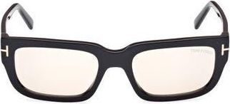 Tom Ford Ezra 54mm Rectangular Sunglasses in Black /T Logo /Amber at Nordstrom Rack