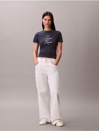 Calvin Klein Jeans Calvin Klein Womens Raised Script Logo Graphic Slim T-Shirt - Blue - XL