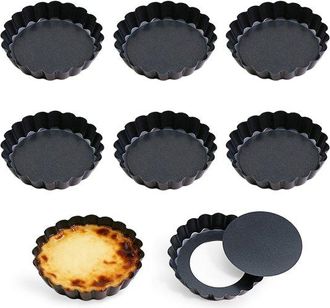 OEM Moldes Para Tartaletas De Acero Al Carbono, Tama&ntilde;o M, 9,8 X 9,8 X 1,8 Cm, 6 Unidades, Base Extra&iacute;ble, Quiches Y Pasteles