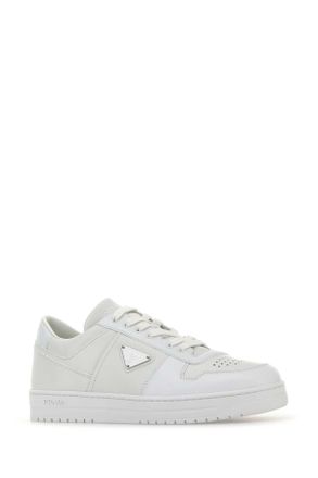 Prada Mens White Leather Downtown Sneakers Bianco Vitello